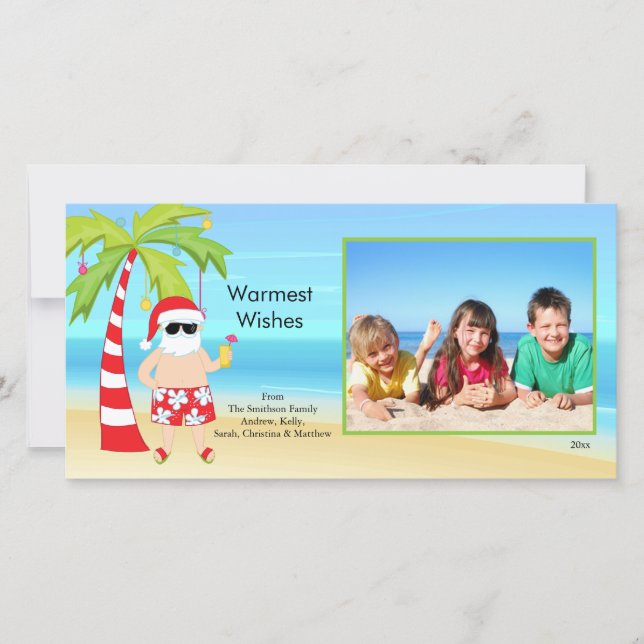 Cartão De Festividades CuteTropical Christmas Santa Family Photo Card. (Frente)
