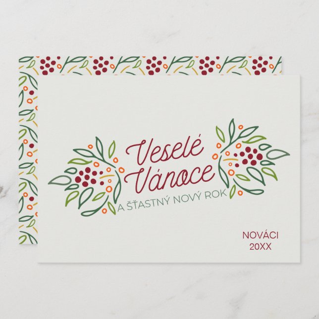 Cartão De Festividades Czech Language Merry Christmas & New Year  (Frente/Verso)