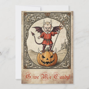 Cartão De Festividades "Dá-Me Um Docinho!" Vintage Devil Halloween Card