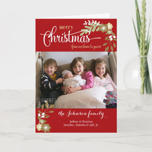 Cartão De Festividades Da nossa foto floral personalizada moderna de Nata (Frente)