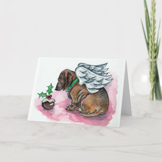 Cartão De Festividades Dachshund angel xmas card by Annabel Tarrant (Frente)