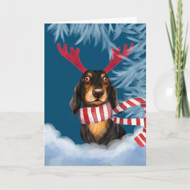 Cartão De Festividades Dachshund Através Da Neve (Frente)