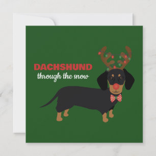 Cartão De Festividades Dachshund Através da Neve Cachorrinho Doxie Rena