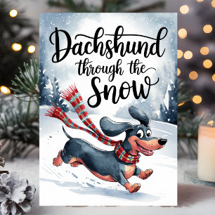 Cartão De Festividades Dachshund Através da Neve Natal