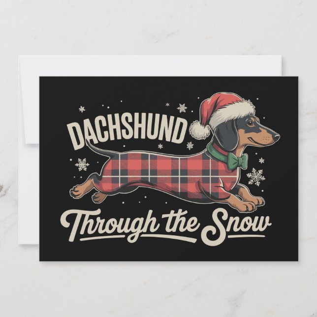 Cartão De Festividades Dachshund Através Da Neve Plaid De Natal Cachorro (Frente)