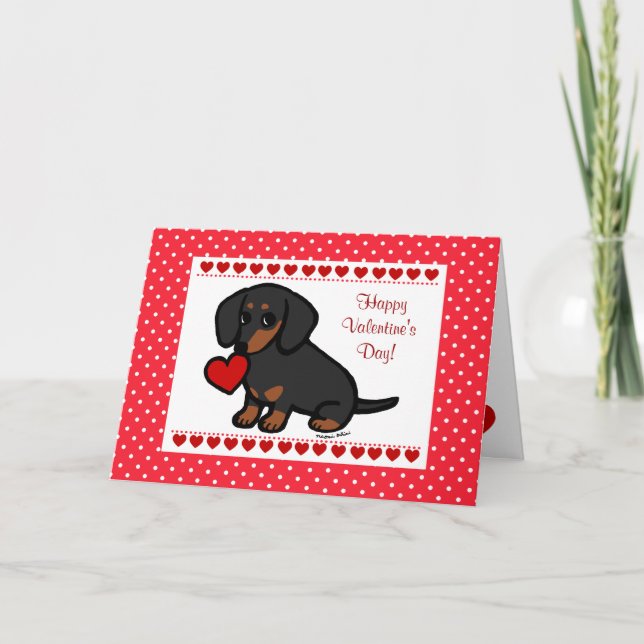 Cartão De Festividades Dachshund Black e Tan Heart (Frente)