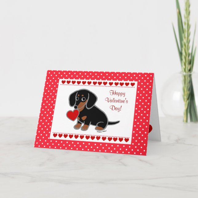 Cartão De Festividades Dachshund Black e Tan Heart (Frente)