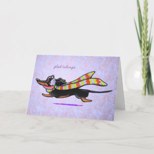 Cartão De Festividades Dachshund Black/Tan Winter Glad Tidings Custom