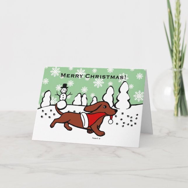 Cartão De Festividades Dachshund Christmas Cartoon (Frente)