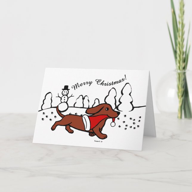 Cartão De Festividades Dachshund Christmas Cartoon (Frente)