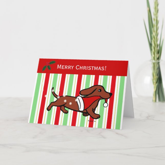 Cartão De Festividades Dachshund Christmas Cartoon Snowflakes (Frente)