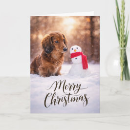 Cartão De Festividades Dachshund Christmas Snowman
