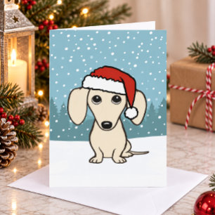 Cartão De Festividades Dachshund Creme Papai Noel Cachorro Salsicha Natal