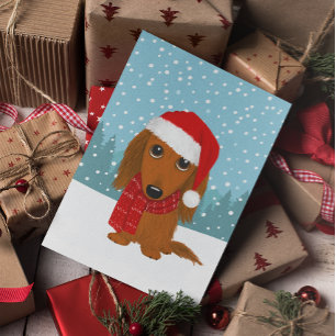 Cartão De Festividades Dachshund de Cabelo Comprido Papai Noel Cachorro d