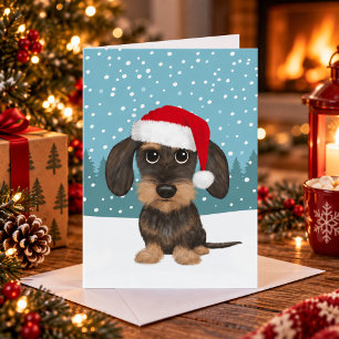 Cartão De Festividades Dachshund de pelo duro Papai Noel Teckel Cão Natal