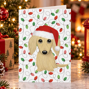 Cartão De Festividades Dachshund de pelo longo creme Papai Noel Natal