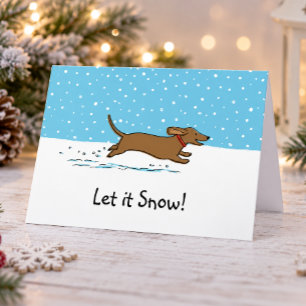 Cartão De Festividades Dachshund Deixe Nevar - Cachorro Wiener Feliz Féri