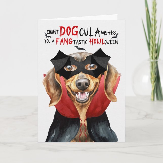 Cartão De Festividades Dachshund Dog Funny Count DOGula Halloween (Frente)