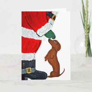 Cartão De Festividades Dachshund E Papais noeis