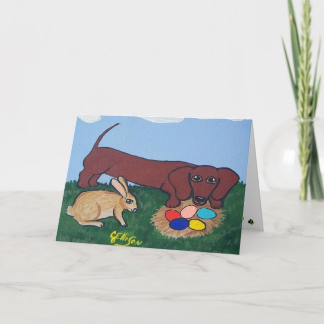 Cartão De Festividades Dachshund Easter Egg Hunt Card (Frente)