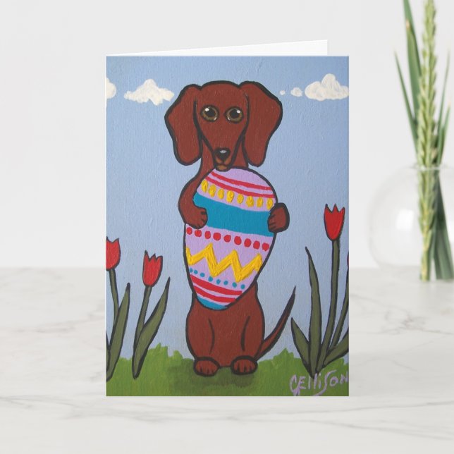 Cartão De Festividades Dachshund Easter Greeting Card (Frente)