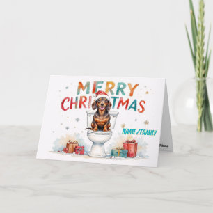 Cartão De Festividades Dachshund Engraçado de Natal – Cachorro em Aquarel