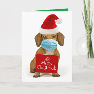 Cartão De Festividades Dachshund Fofo Com Máscara Facial - Feliz Natal