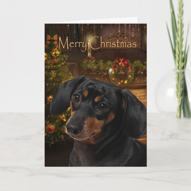 Cartão De Festividades Dachshund Holiday Card (Frente)