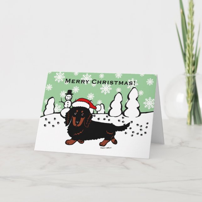 Cartão De Festividades Dachshund Long Haired Black and Tan (Frente)