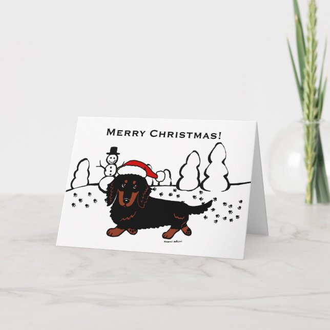 Cartão De Festividades Dachshund Long Haired Black e Tan (Frente)