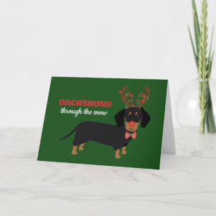 Cartão De Festividades Dachshund na Neve Cachorro Rena Doxie Fofo