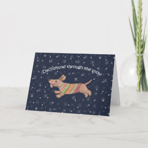 Cartão De Festividades Dachshund na neve Cachorro Salsicha Férias