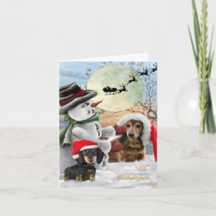 Cartão De Festividades Dachshund Pals Posed with Snowman Cards