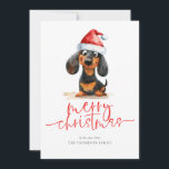 Cartão De Festividades Dachshund Santa Hat 2025 Calendário Feliz Natal<br><div class="desc">Dachshund Santa Hat 2025 Calendário Feliz Natal. Disponível digitalmente e impresso. Bondade festiva para os desejos de férias, com este design divertido com um doce cão desmamado no chapéu de Papai Noel. Feliz Natal está em um roteiro moderno e personaliza facilmente sua saudação e seu nome embaixo. Um calendário útil...</div>