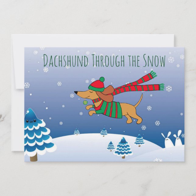 Cartão De Festividades Dachshund Snow Matte 5" x 7", White Envelope Inc. (Frente)