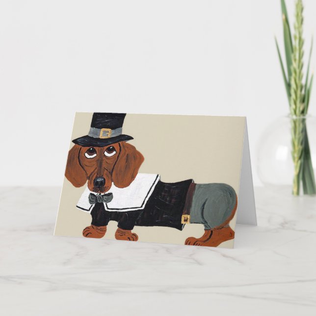 Cartão De Festividades Dachshund Thanksgiving Pilgrim (Frente)