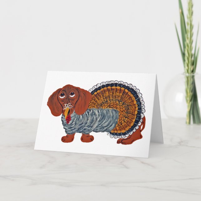 Cartão De Festividades Dachshund Thanksgiving Turkey (Frente)