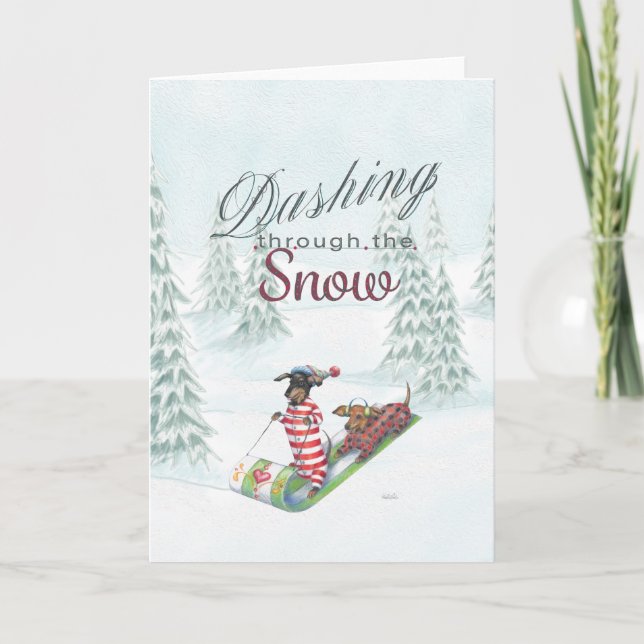 Cartão De Festividades Dachshund through the snow Christmas Card (Frente)