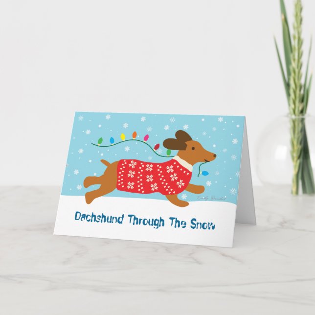 Cartão De Festividades Dachshund Through The Snow Christmas Holiday (Frente)