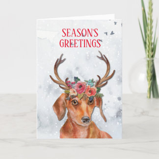 Cartão De Festividades Dachshund Weiner Doxie Daxi Dog Floral Antlers Hol