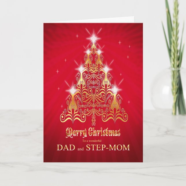 Cartão De Festividades Dad and step-mom, Christmas tree Christmas card (Frente)