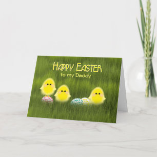 Cartão De Festividades Daddy Cute Easter Chicks Speckled Eggs in Grass