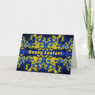Cartão De Festividades Daffodil Flowers Primavera Páscoa Ovo Azul Amarel