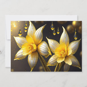 Cartão De Festividades Daffodils elegantes com sotaques dourados, Páscoa
