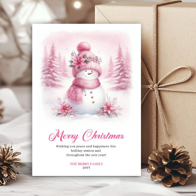 Cartão De Festividades Dainty pink snowman kids greeting card editable (Dainty pink snowman kids greeting card editable)