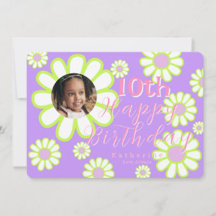 Cartão De Festividades Daisy Foto Simples Roxo Aniversário
