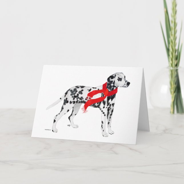 Cartão De Festividades Dálmata com um Cachecol Vermelho (Frente)