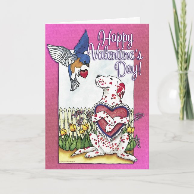 Cartão De Festividades Dalmatian & Bluebird Valentine Card (Frente)