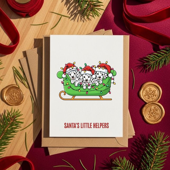 Cartão De Festividades Dalmatian Dog Christmas Card – Santa’s Helpers (Criador carregado)