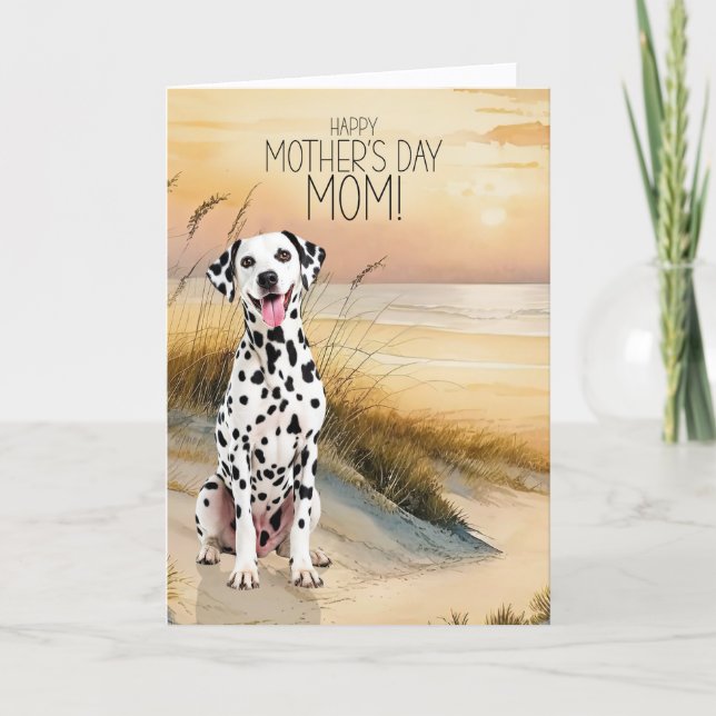 Cartão De Festividades Dalmatian Dog Sunset Beach Mother's Day (Frente)